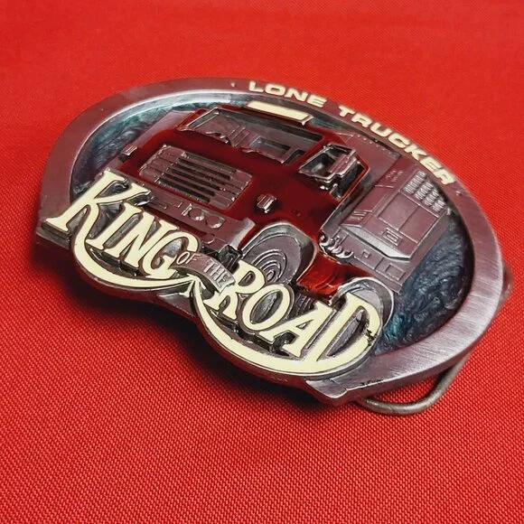 Vintage King of the Road Lone Trucker Red Artic Truck Driver Belt Buckle 1990